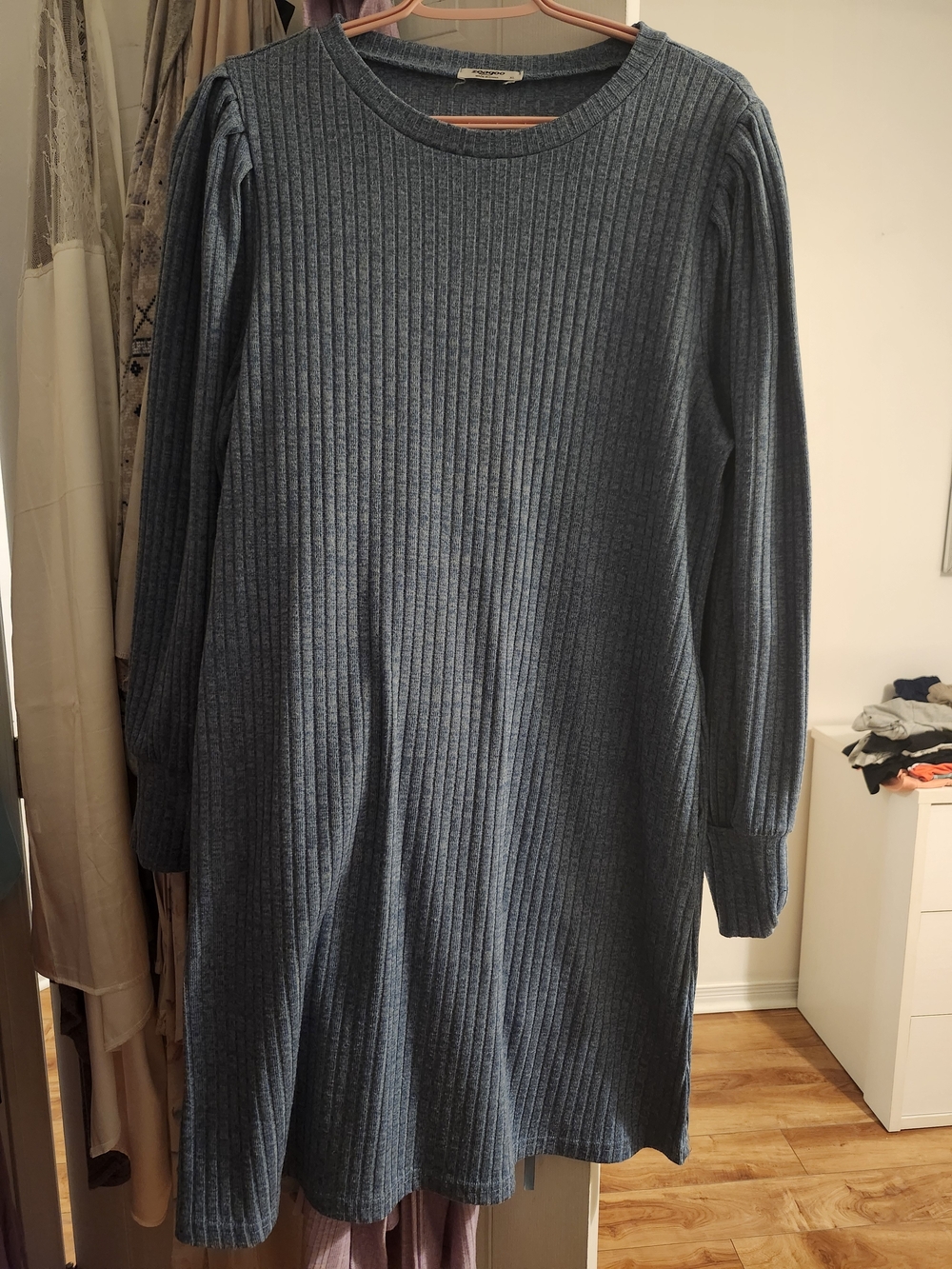Ribbed Crewneck Dress in Slate Blue